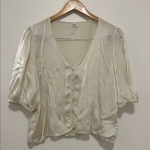 Wilfred Cream V-Neck Silk Satin Blouse